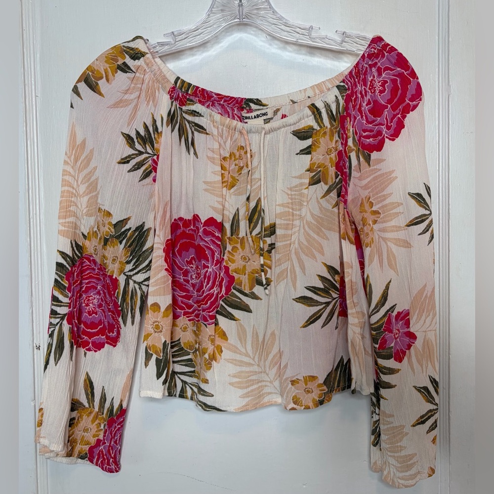 Billabong Floral Print Light it Up Off The Shoulder Top Crepe Boho Sz S